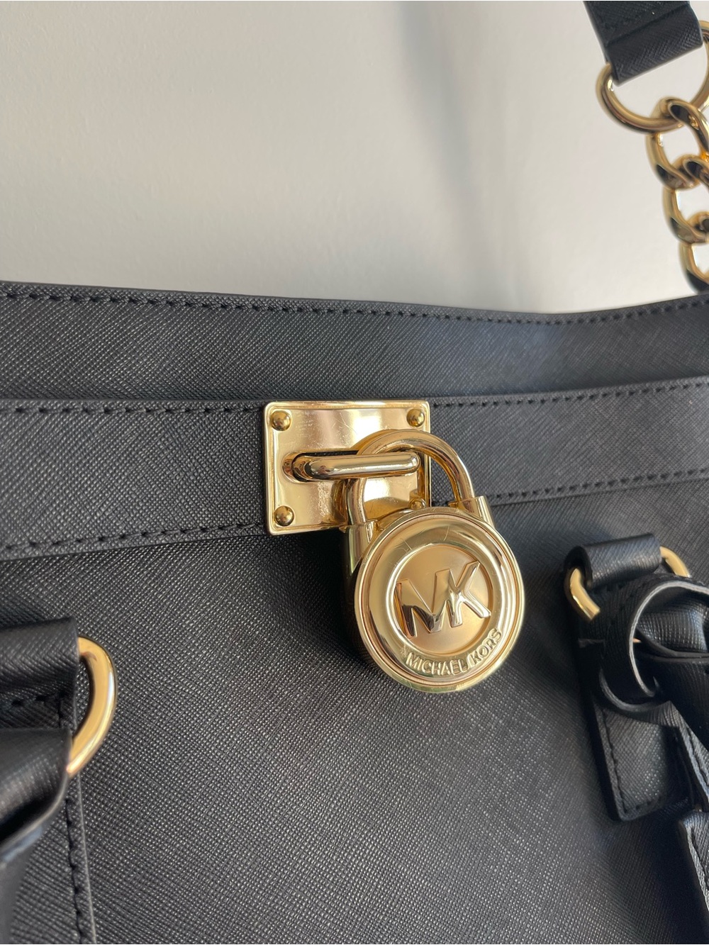 Michael Kors Black Leather Satchel with Gold-Tone Chain and Lock - Picture 5 of 5